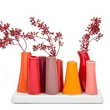 Chive - Pooley 2, Unique Rectangle Ceramic Flower Vase, Small Bud Vase, Decorative Floral Vase for Home Decor, Table Top Centerpieces, Arranging Bouquets, Set of 8 Tubes Connected (Pumpkin)