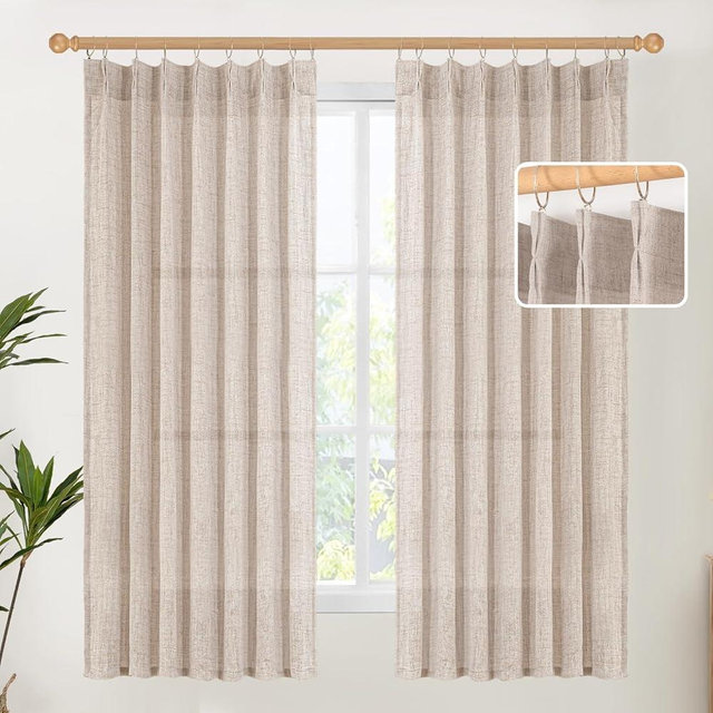YoungsTex Natural Linen Curtains 63 Inch Length 2 Panels - Light Filtering Semi Sheer Window Drapes Textured Rustic for Bedroom Living Room Office, 2 Panels, 40 X 63 Inch