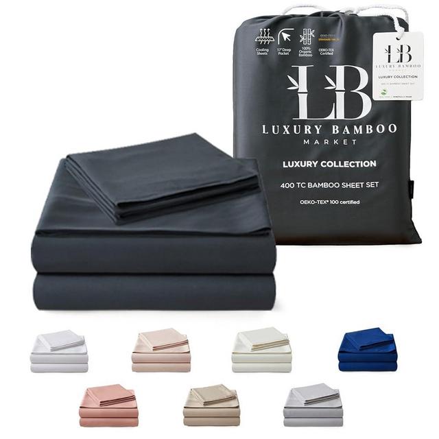 Luxury Bamboo Market | Queen Size Bed Sheet Set | 100% Viscose Made from Bamboo | Organically Grown | Ultra Soft | Cooling Sheets for Hot Sleepers | 17" Deep Pocket [Charcoal Grey]
