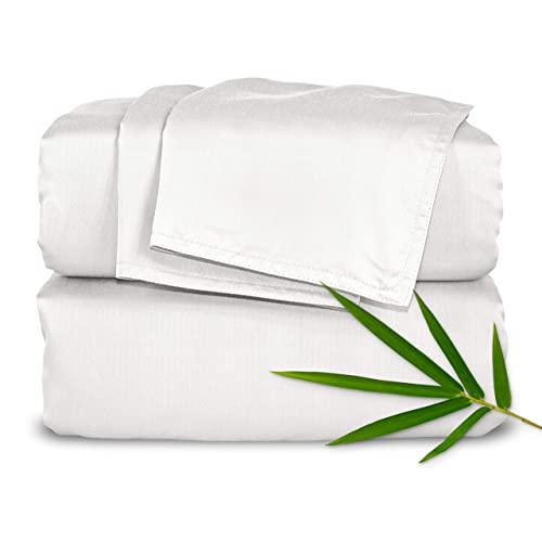 Pure Bamboo Sheets California King Size Bed Sheets 4pc Set - 100% Organic Bamboo, Soft & Cooling, Double Stitching, 16" Deep Pockets, 1 Fitted, 1 Flat, 2 Pillowcases (California King, White)
