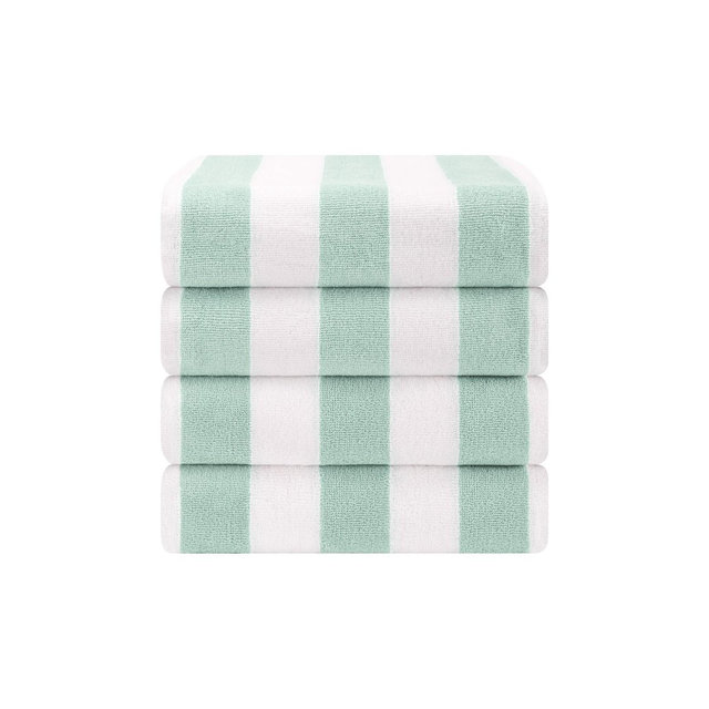 American Soft Linen Beach Towel, 100% Cotton Cabana Striped Beach Towel, 30 in by 60 in Soft Absorbent Beach Pool Towel , Mint