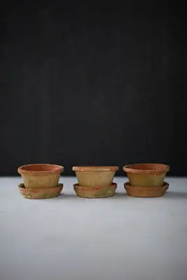 Earth Fired Clay Thin Rim Pot + Saucer, Set of 3