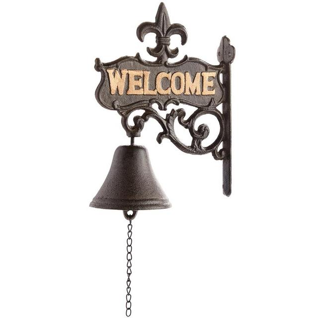 Juvale Cast Iron Dinner Bell for Outdoor Front Door, Porch, Wall Mountable Welcome Bell, Antique, Vintage Style for Home Decor (Black, 6.7 x 8.9 x 0.8 in)