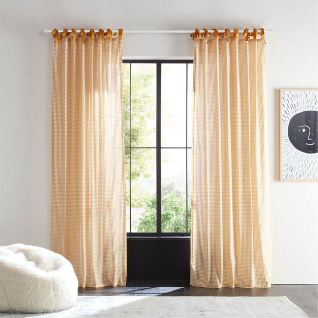 84" Yellow Organic Cotton Windowpane Plaid Curtain Panel