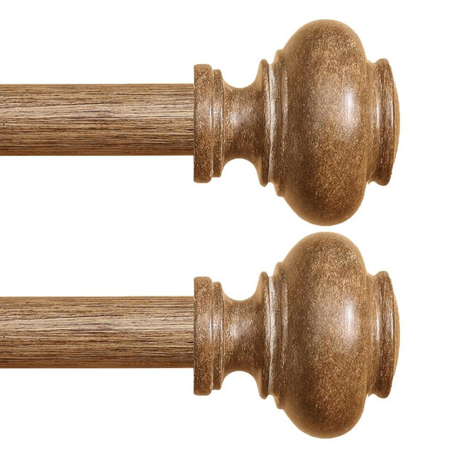 Wood Curtain Rods for Windows 32 to 45 Inch 2 Pack, 1 Inch Heavy Duty Boho Curtain Rods Adjustable Drapery Rod Decorative Window Rod for Farmhouse Kitchen Bedroom Living Room