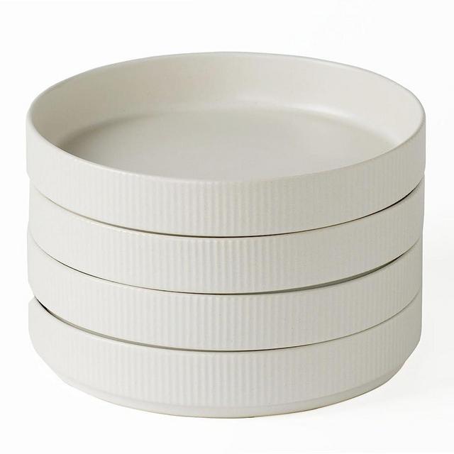 famiware 4 Pieces 7.5" Pasta Bowls Set, Double Reactive Glaze Salad Bowl Sets, Stackable, Perfect for Your Friend for Housewarming, Thanksgiving, Christmas, Matte White