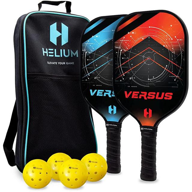 Helium Versus Pickleball Set of 2 - Lightweight Honeycomb Core, Graphite Strike Face, Premium Comfort Grip - Paddle Set of 2, 4 Balls & Premium Sports Bag