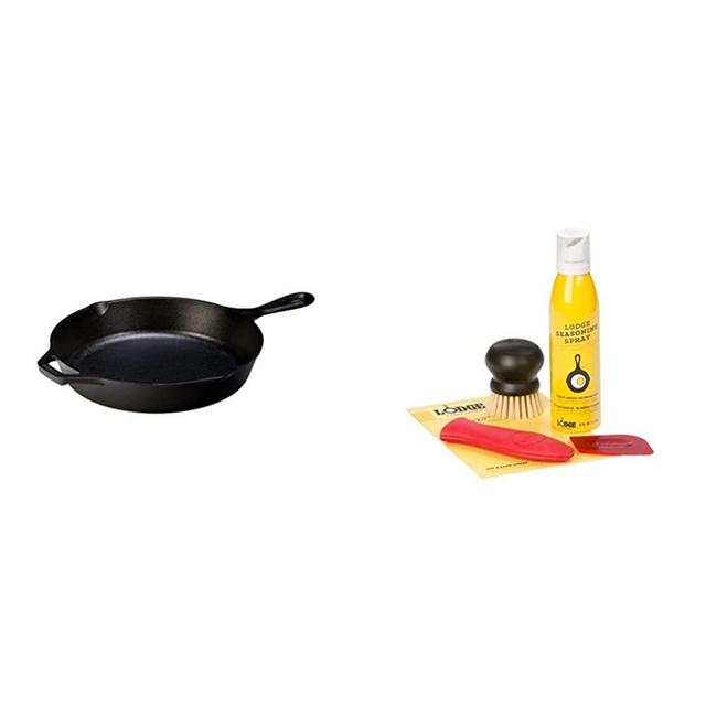 Lodge Pre-Seasoned Cast Iron Skillet With Assist Handle, 10.25", Black & Seasoned Cast Iron Care Kit 5-Piece Set, One Size, Assorted