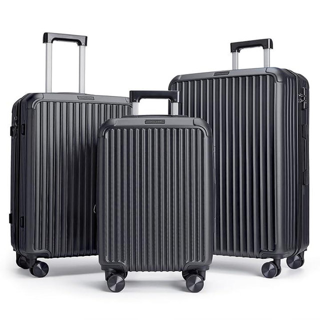 LIGHT FLIGHT Travel Luggage Sets, 3 Piece Set Suitcase with Spinner Wheels, Hardside Lightweight Luggage set with TSA Lock (20" 24" 28"), Black