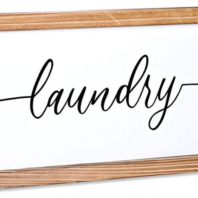 Laundry Sign - Rustic Farmhouse Decor For The Home Sign - Wall Decorations For Living Room, Modern Farmhouse Wall Decor, Laundry Signs For Laundry Room Decor with Solid Wood Frame - 8x17 Inch