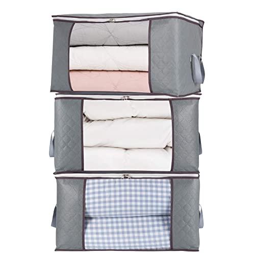 ComboCube 3Pcs Jumbo Zippered Storage Bag for Closet King Comforter, pillow, quilt, bedding, Clothes, Blanket Organizers with Large Clear Window & Carry Handles Space Saver