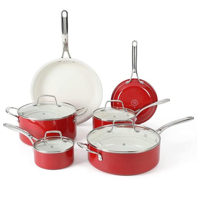 Martha Stewart Thayer 18 Enamel on Steel Roaster Pan w/Stainless Steel Rack - Red