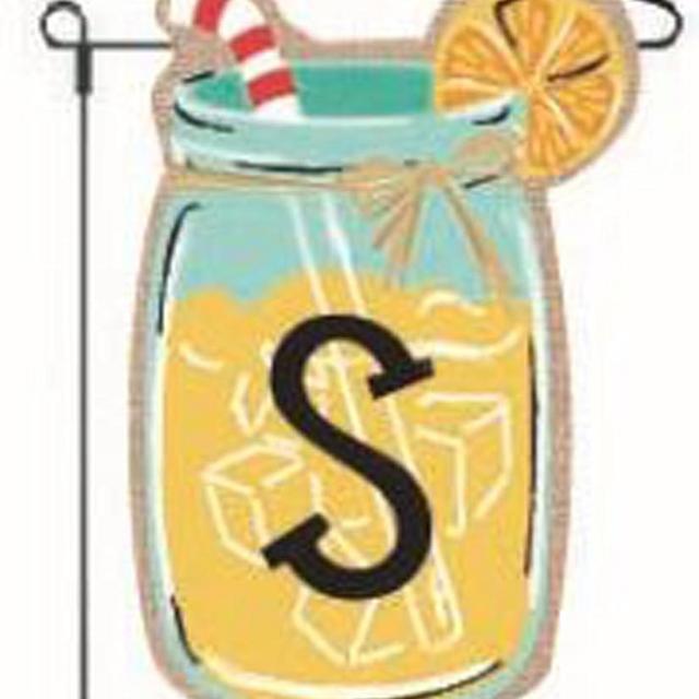 JEC Home Goods Home Garden Flags Monogram Lemonade Mason Jar Burlap Summer Garden Flag 12.5 x 18 (Letter S)