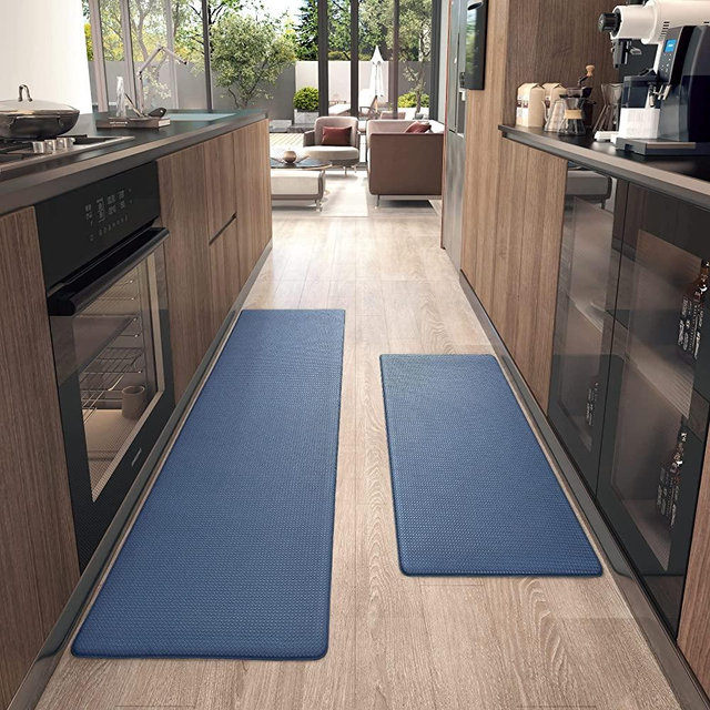 Color G Kitchen Rugs, Kitchen Rug Set 2 Piece Kitchen Runner Rug Kitchen Floor Mat, Cushioned Anti Fatigue Kitchen Mat Non Skid Waterproof Comfort Standing Kitchen Rug, 17"x29"+17"x59", Navy Blue