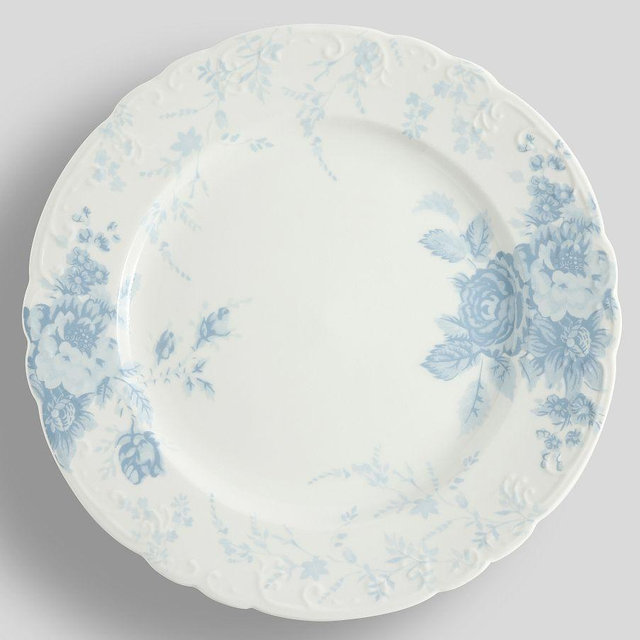 LoveShackFancy Blue Rose Dinner Plates, Set of 4 - Blue/White