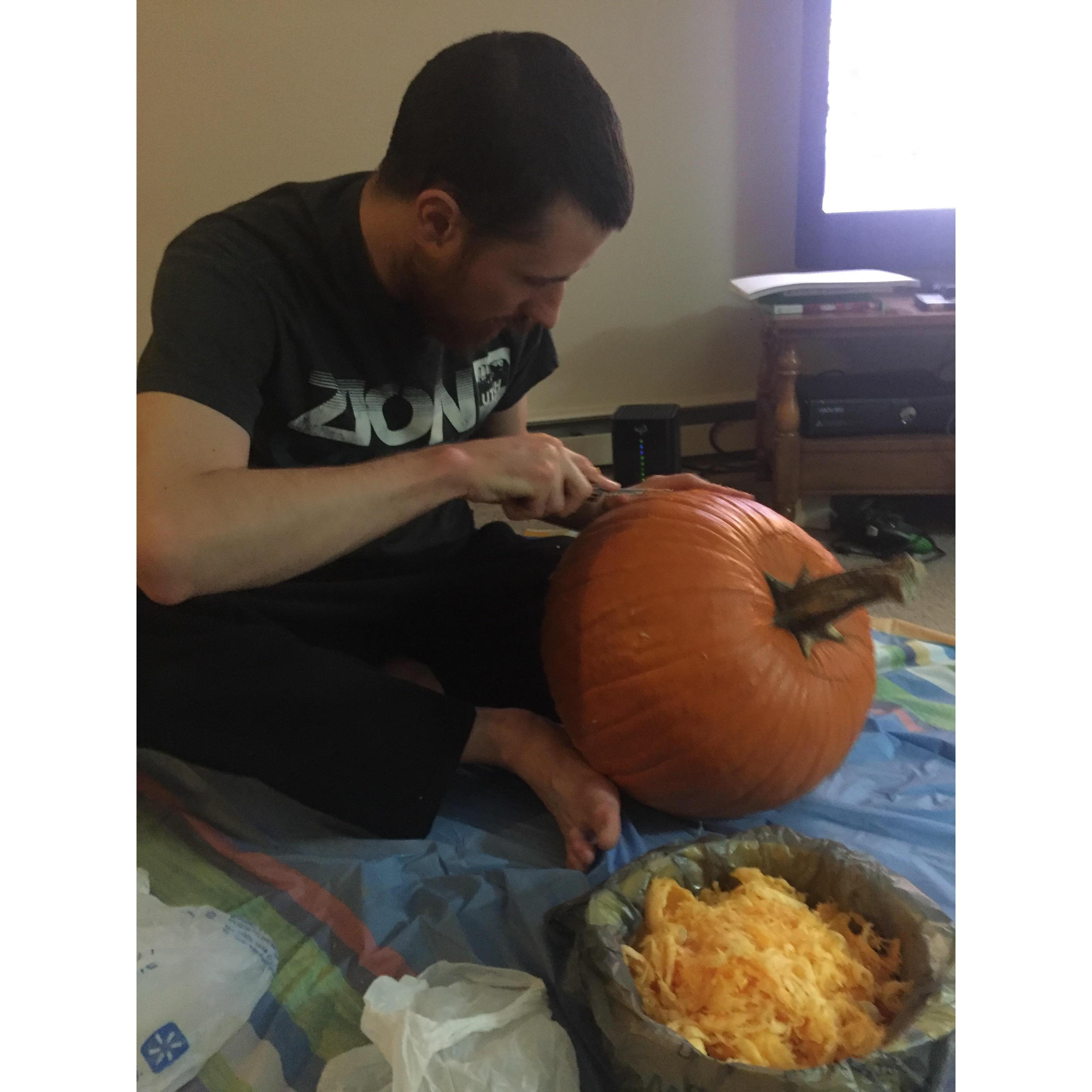 Our first time carving pumpkins together