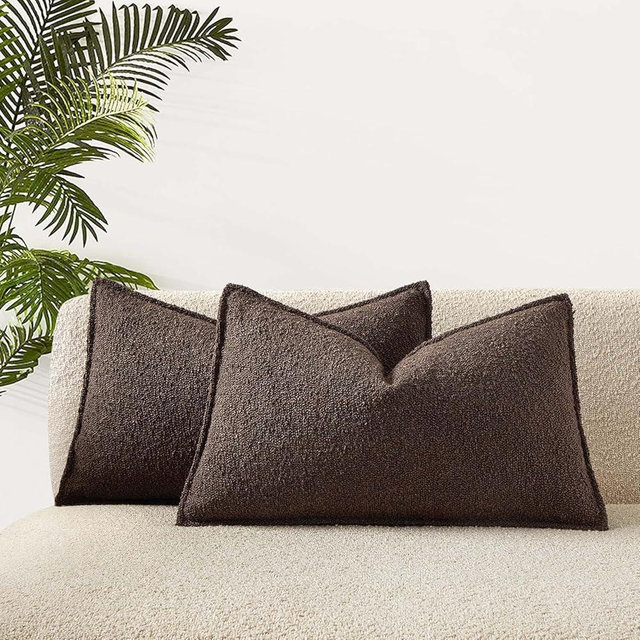 JUSPURBET Brown Boucle Broadside Lumbar Throw Pillow Covers 12x20 inch Set of 2 for Couch Bedroom Sofa Living Room Decorative Soft Textured Cushion Covers with Hidden Zipper