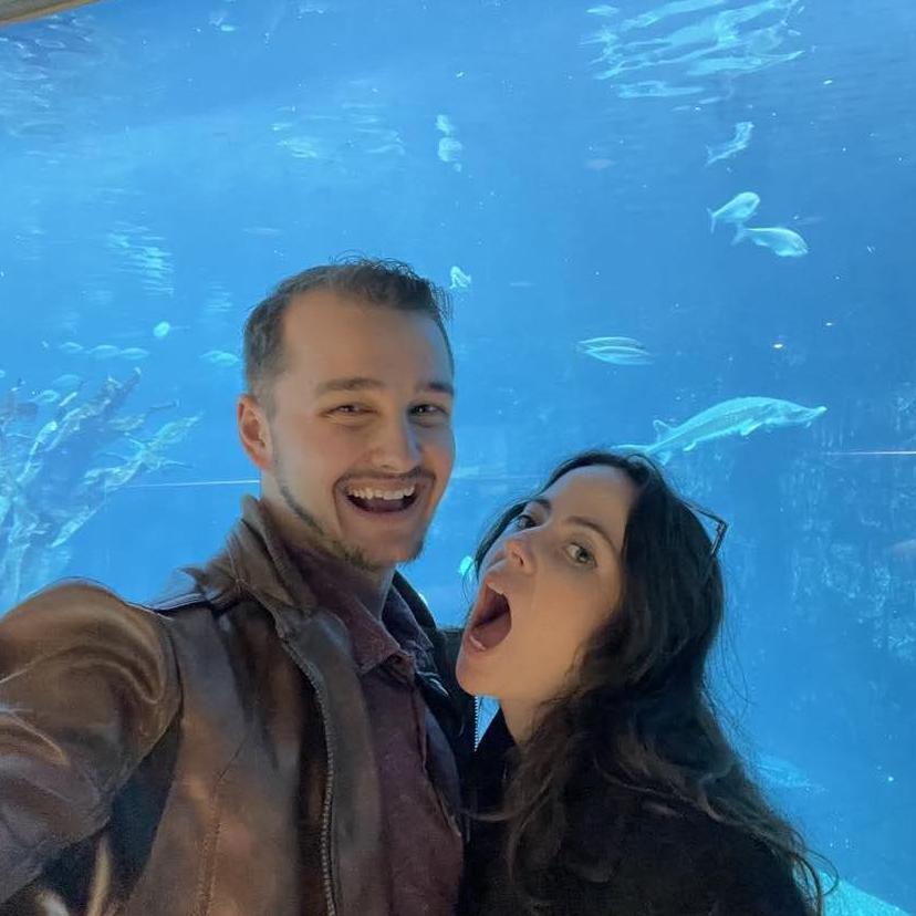 This photo was taken only moments before Mary as overcome by an unquenchable hunger and took a chunk out of Josh's jugular. No fish were harmed.