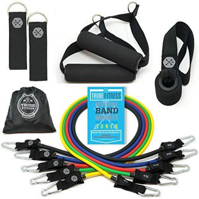 Tribe Resistance Bands Set, Exercise Bands for Working Out - Includes Stackable Workout Bands, Handles, Ankle Straps, Door Anchor, Carry Bag & Advanced eBook