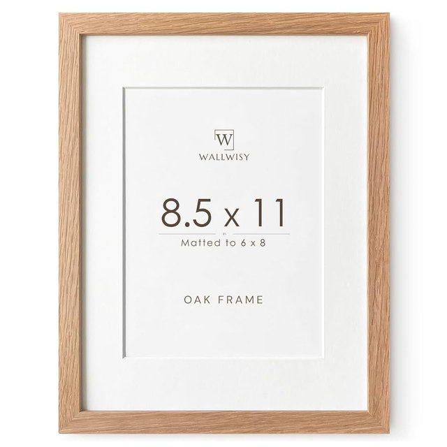 wallwisy 8.5x11 Picture Frame, Solid Oak Wood 8.5 by 11 Picture Frame with Mat to 6x8(Openning Size is 5.5x7.5), 11x8.5 Natural Oak Frames for Wall and Tabletop Display, Set of 1