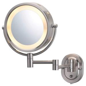 Jerdon HL65N 8-Inch Lighted Wall Mount Makeup Mirror with 5x Magnification, Nickel Finish