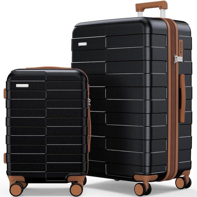 Vipbox Luggage Sets 2 Piece 20/28 Inch (3-YEARS VIP SERVICE) Hardside Expandable Lightweight Ultra Durable 100% Polycarbonate Carry On Travel Suitcase with Spinner Wheels TSA Lock, Premium Black