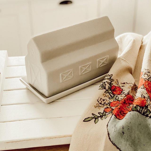 Stoneware Barn Butter Dish
