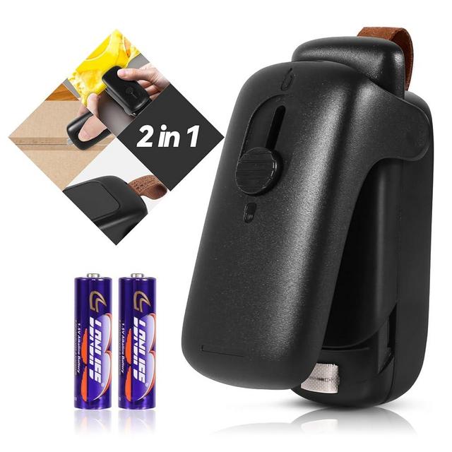 Mini Bag Sealer, ROMSTO Handheld Heat Vacuum Sealer, 2 in 1 Heat Sealer and Cutter with Lanyard, Portable Bag Resealer Machine for Plastic Bags Food Storage Snacks Freshness (2xAA Batteries Included)