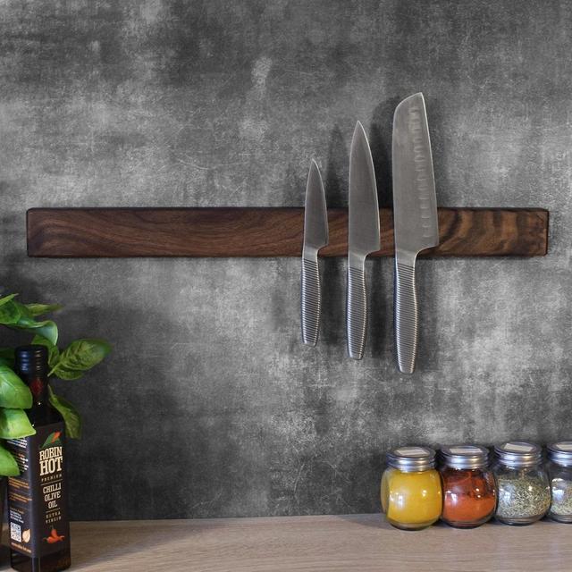 Wooden magnetic knife holder, 14", screw & keyhole mounted