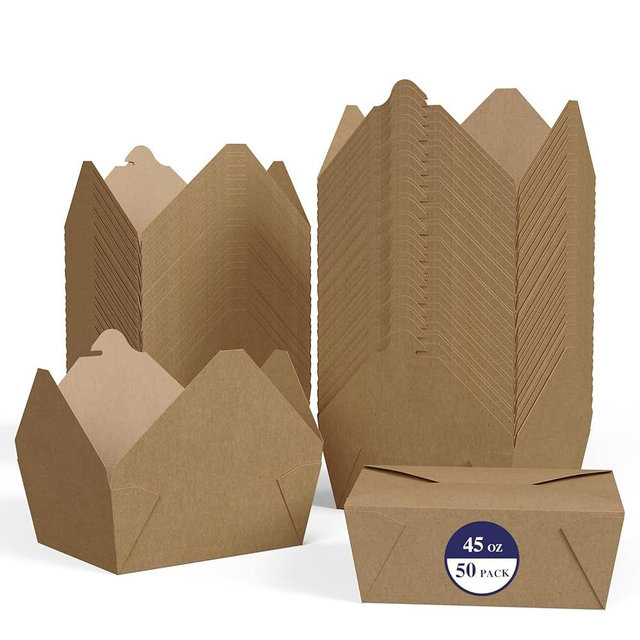 LITOPAK 50 Pack 45 oz To Go Food Containers, Kraft Brown Take Out Food Containers Leak Grease Resistant and Stackable for Restaurants, Homes, Offices, Picnics