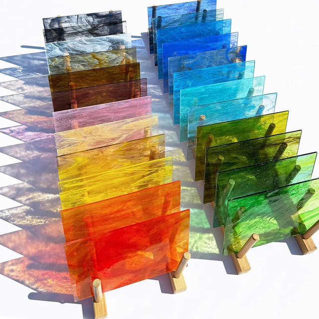 LITMIND 24 Sheets Transparent Streaky Stained Glass Sheets – Mystic Rainbow Mix, 6 x 4 Inch Smooth Art Glass for Mosaics, Suncatchers & DIY Crafts