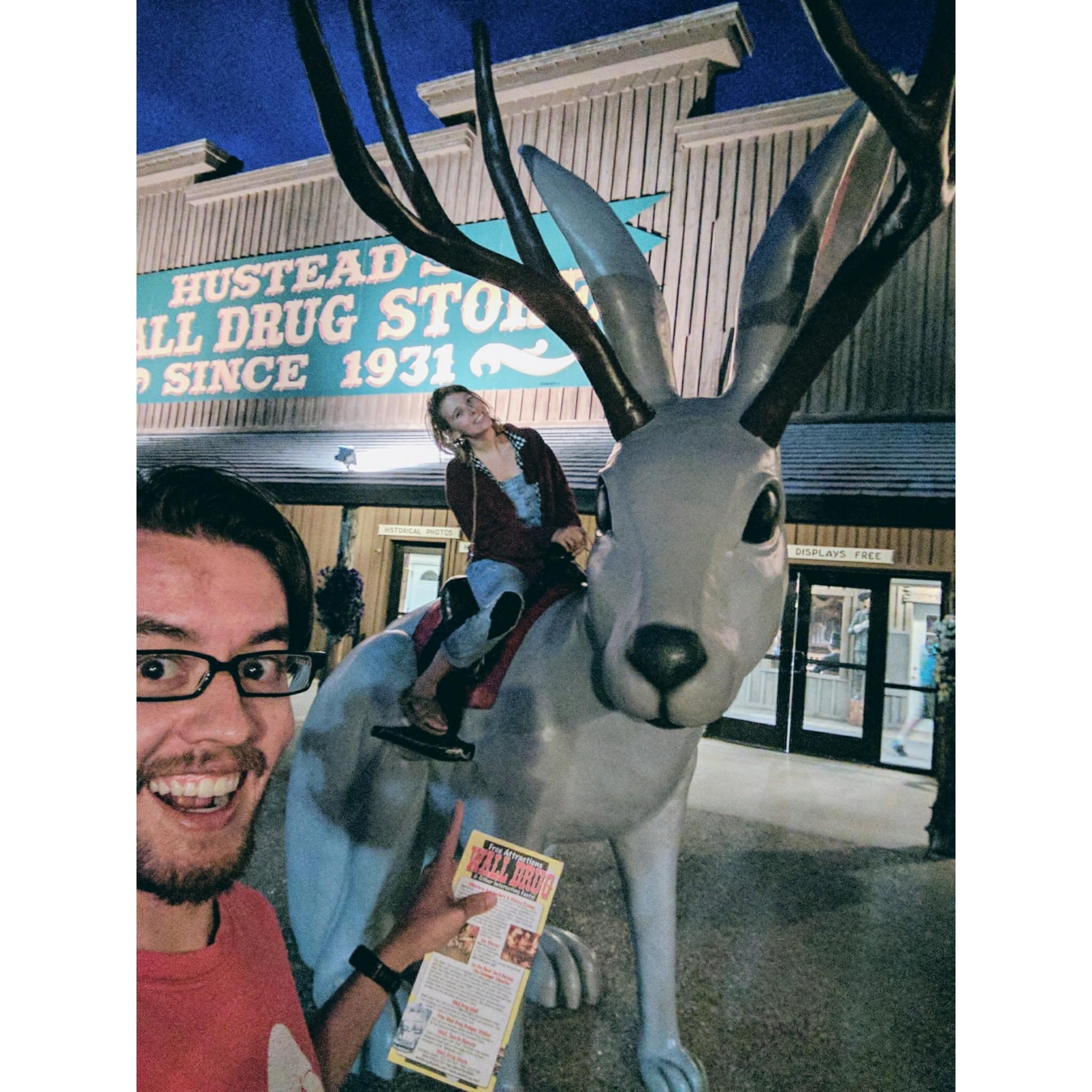 Jackalope! Real size! Well we didn't see any smaller ones. We stopped by Wall Drug, who built an empire by bringing ice mainstream.