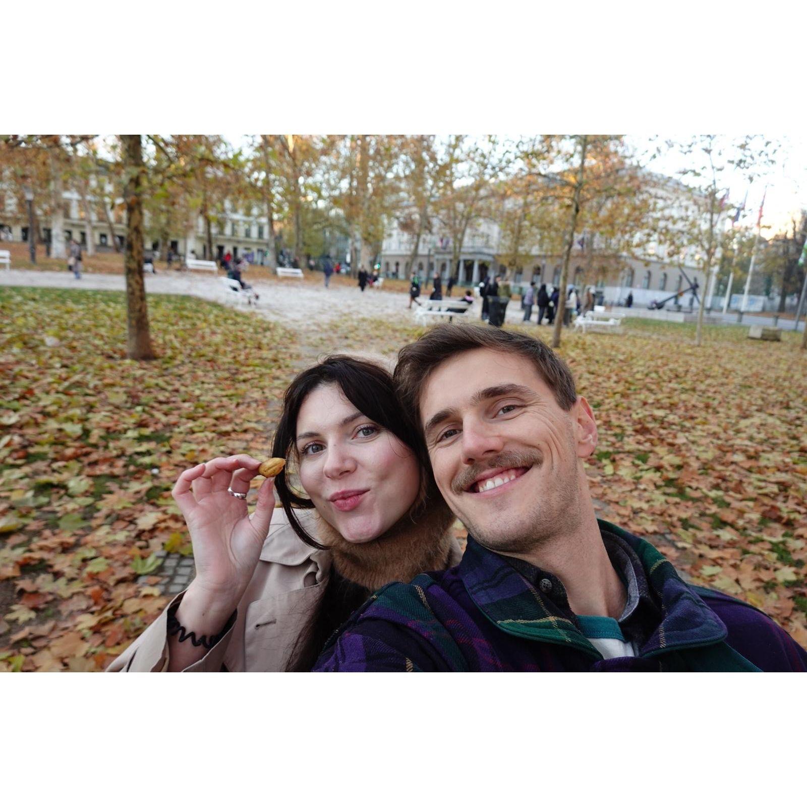 Eating roasted chestnuts in Lljubljana