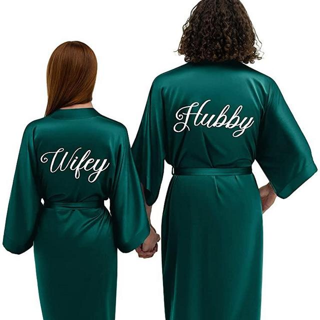 AW BRIDAL Matching Robes for Couples, 2Piece Satin Couple Robes Silk Bathrobe Pajamas Sleepwear Wedding Gifts for Women Men