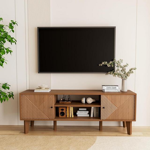 Pruchant TV Stand for 55 Inch TV, TV Console Table Media Cabinet with Storage and Sliding Doors, Small TV Stand for Living Room Furniture and Bedroom,Walnut