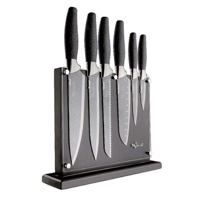 New England Cutlery 7-Piece Titanium Coated Knife Block Set - Silver