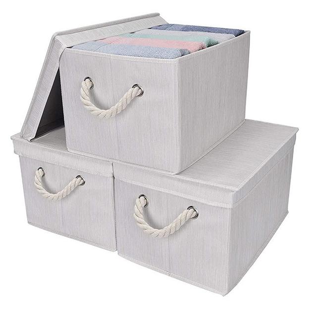 StorageWorks Storage Bins With Lids, Decorative Storage Boxes With Lids And Cotton Rope Handles, Mixing of Beige, White & Ivory, Jumbo, 3-Pack