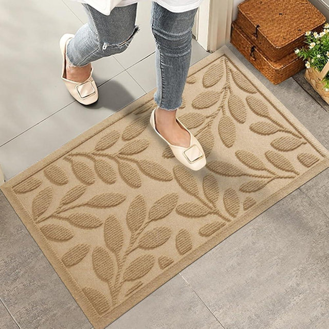 HIYARD Front Door Mat, Heavy Duty Welcome Door Mat Indoor Outdoor, Waterproof Doormat, Sturdy Natural Rubber, Fade Resistant, Easy Clean, Low Profile Entryway Mat Outdoor Entrance, 29×17, Beige