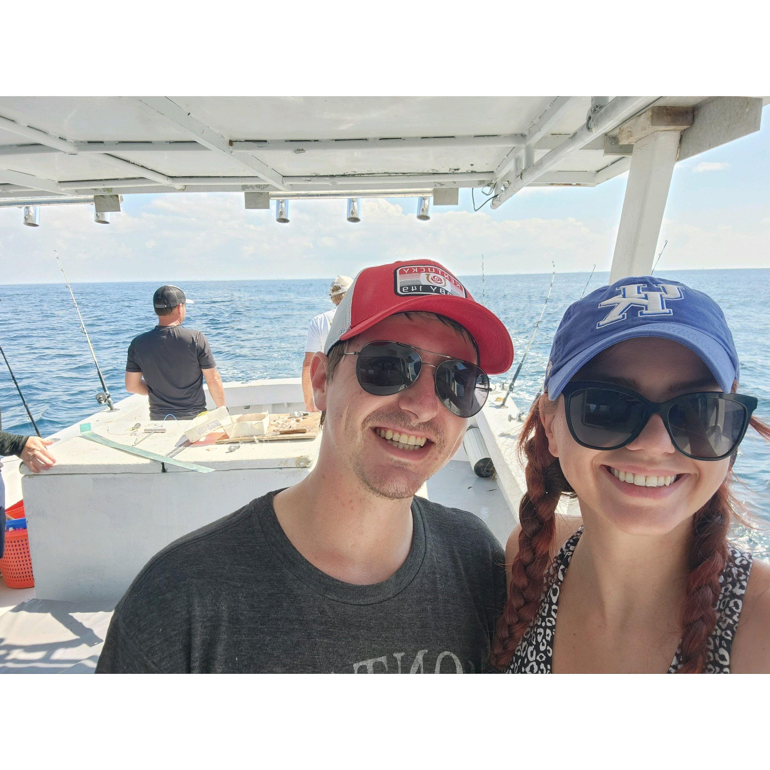 Trey putting up with my lack of fishing knowledge on a deep sea fishing trip