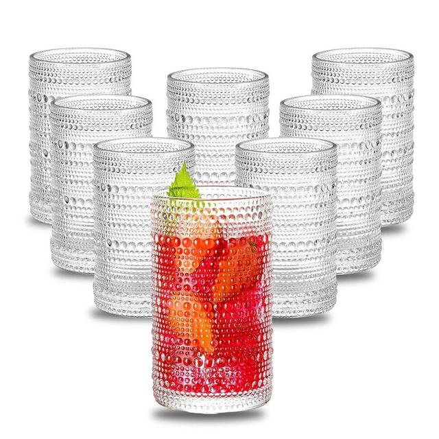 Gbuxska Drinking Glasses Set of 8, 13 Oz Vintage Style Hobnail Glass Drinking Glasses for Beer, Cocktail, Tea，Wine, Juice, Milk.