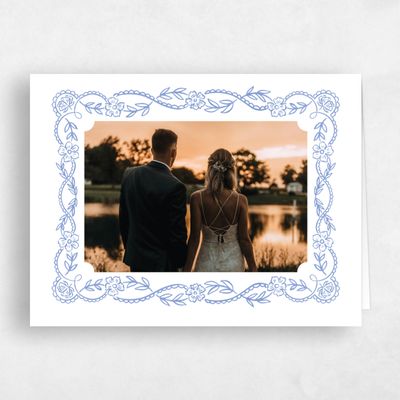 Dark Pastel Blue Wedding Thank You - Estella Photo