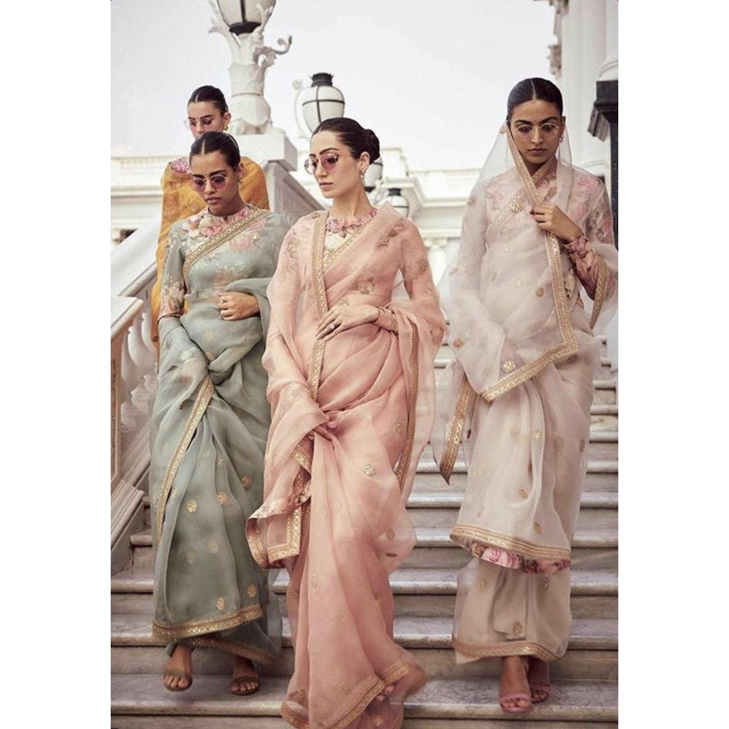 A sari is made from a long, flowing piece of fabric draped over a fitted blouse and skirt. It’s effortlessly elegant and comes in endless colors, fabrics, and designs.