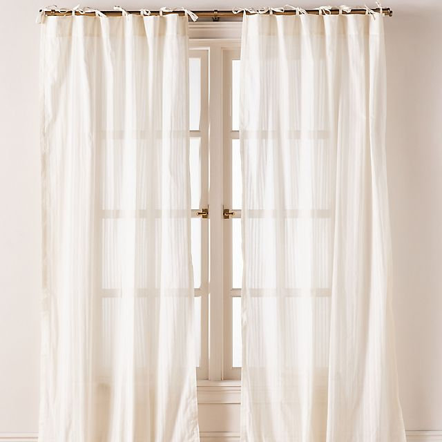 Cotton Dobby Striped Sheer Tie-Top Curtain