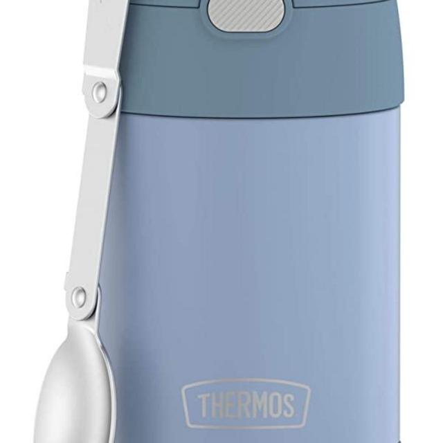 THERMOS FUNTAINER 16 Ounce Stainless Steel Vacuum Insulated Food Jar with Folding Spoon, Denim Blue