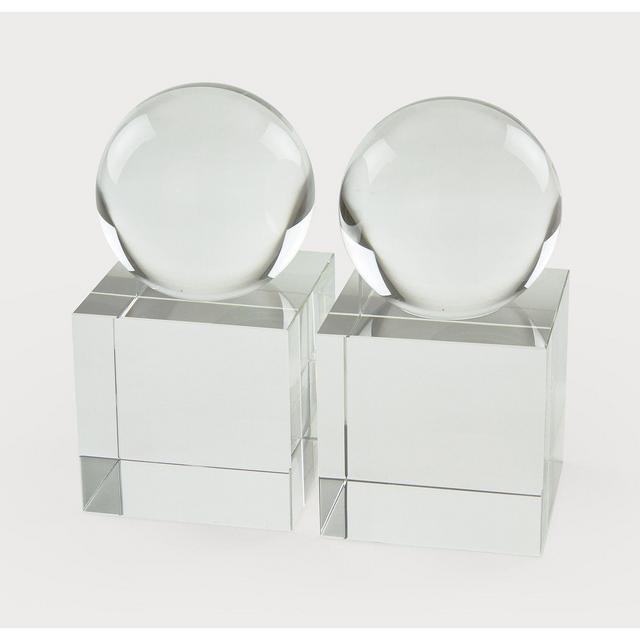 Tizo Design Crystal Glass Block & Sphere Book End, Pair