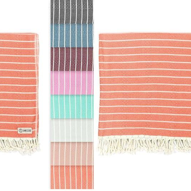 Sand Cloud Turkish Beach Towel - Sand Proof - 100% Certified Organic Turkish Towel - Quick Dry Towel for Beach, Picnic, Blanket or Bath Towel - As Seen on Shark Tank - Gocek (Coral) (Pack of 2)