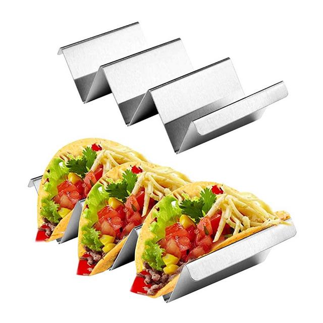 2 Pack Taco Holder Stands with Handle - Stainless Steel Taco Shells Tray Rack - Dishwasher, Oven, Grill Safe