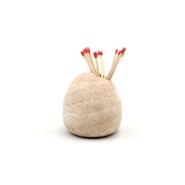 PHINILUX 100% Travertine Match Holder |Toothpick Holder | Cute Beige Match Cloche | Matches Jar Box for Candles or Bathroom Decor | 3x3x3 | Matches NOT Included