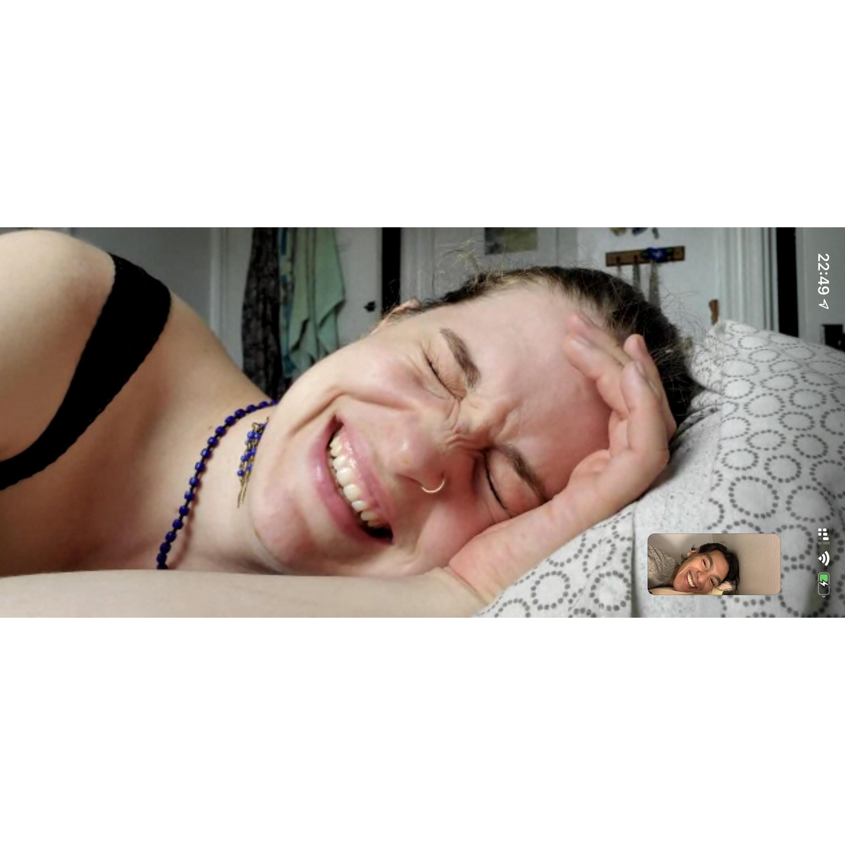 A lot of our first pictures together were screenshots we took while video chatting