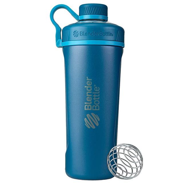 BlenderBottle Radian Shaker Cup Insulated Stainless Steel Water Bottle with Wire Whisk, 26-Ounce, Deep Blue